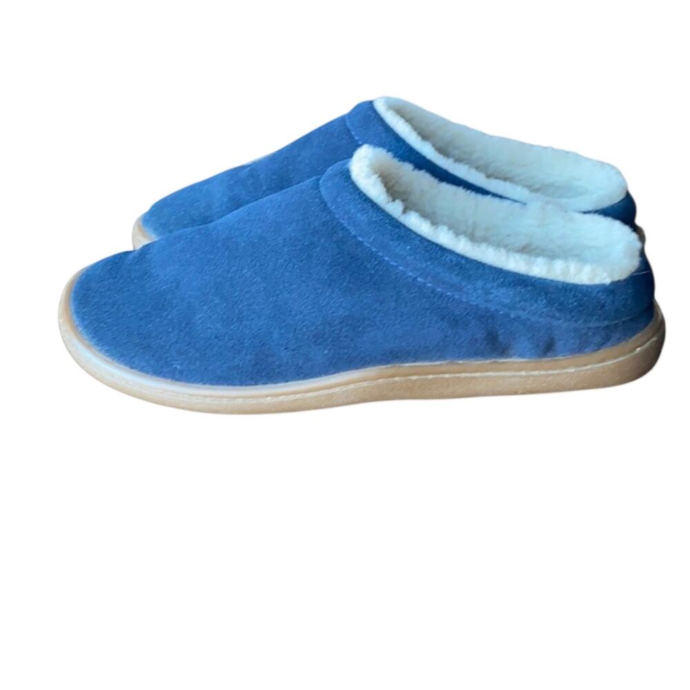 Land’s End blue suede Sherpa lined slippers comfy cabin warm size 7 cabin